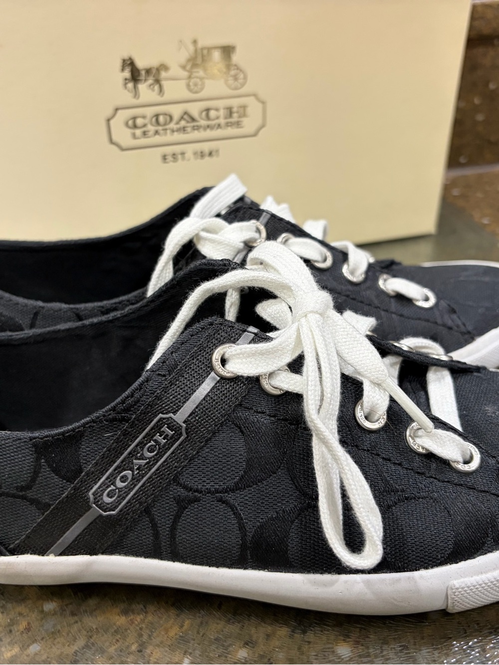 Coach Black Signature Canvas Sneakers with White Laces - Picture 1 of 6